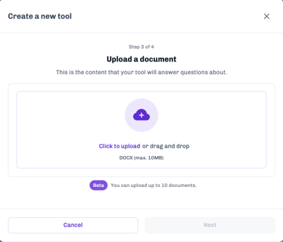 Create a tool step 3 upload documents