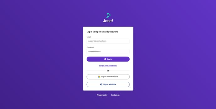 Image_of_the_Josef_dashboard_log_in_portal